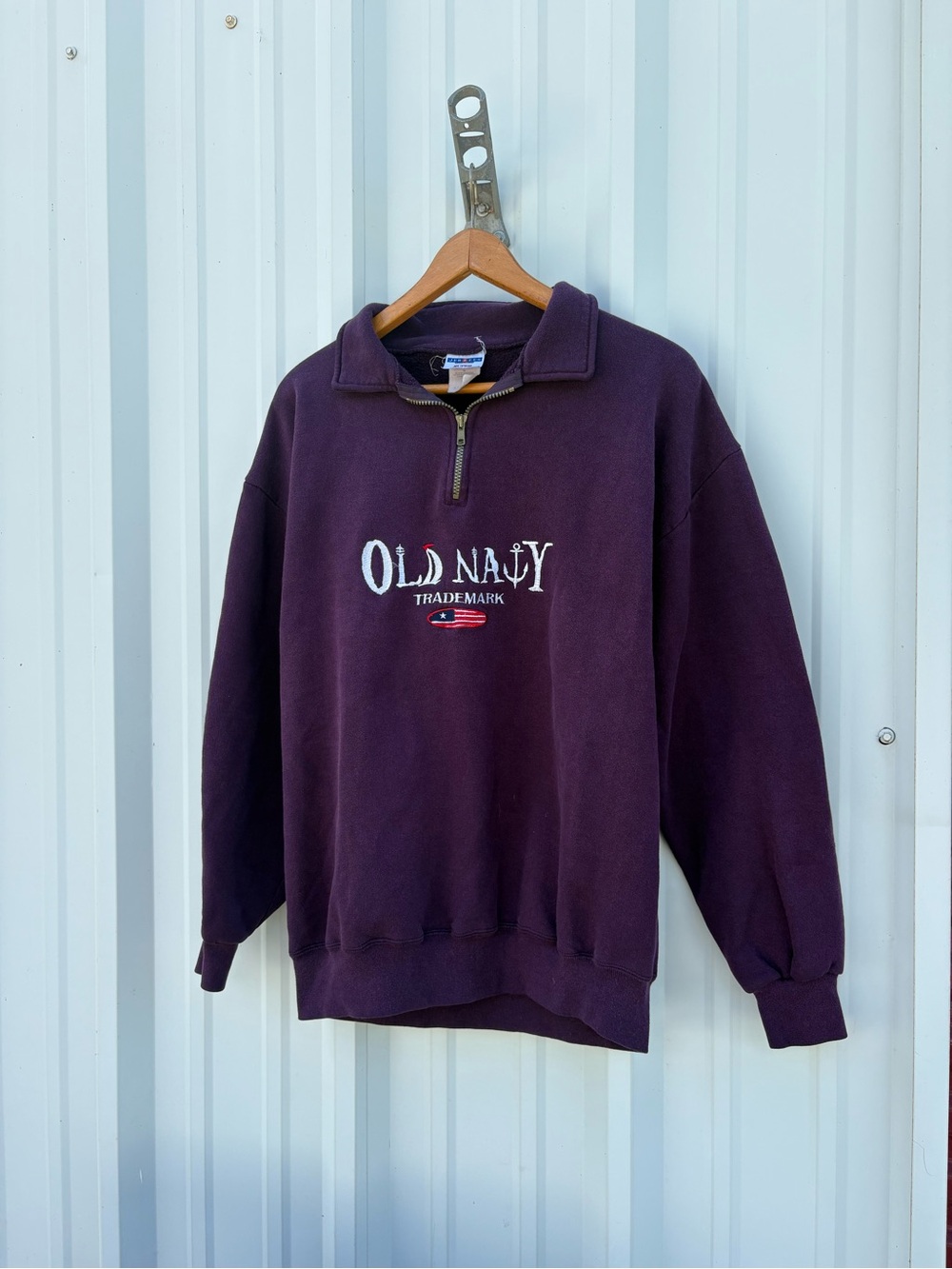 Vintage Old Navy Men’s Quarter Zip Purple Embroidered Jerzees tag size XL